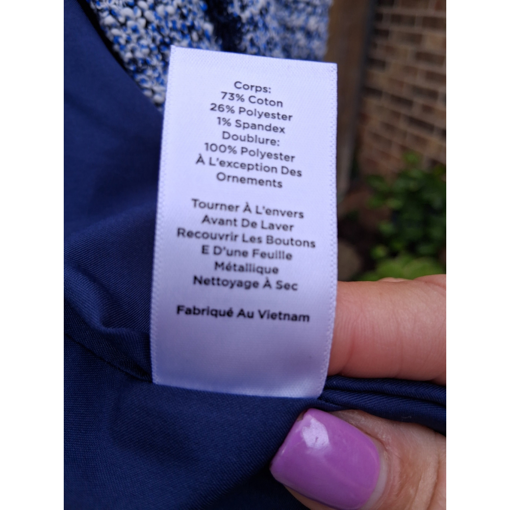 💕EUC TALBOTS Tweed Jacket, Blazer, SZ.10 Navy Blue White Silver - Picture 11 of 12